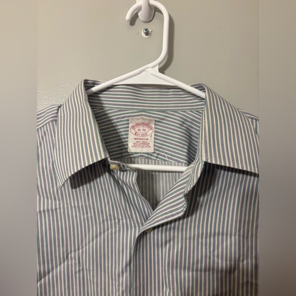 Brooks Brothers 346 Button Down Long Sleeve Gray Stripe Shirt Men’s Adult 16 - Picture 1 of 4